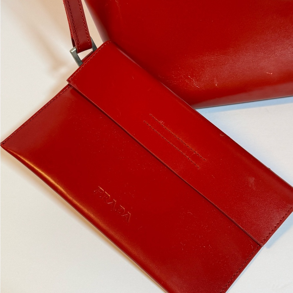 Prada Red Leather Tote Bag w/ Pouch - Picture 3 of 13